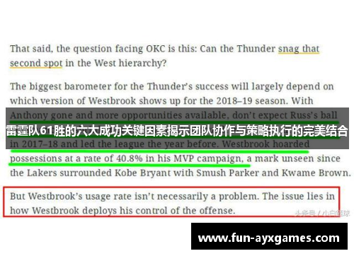 雷霆队61胜的六大成功关键因素揭示团队协作与策略执行的完美结合 雷霆队61胜的六大成功关键因素揭示团队协作与策略执行的完美结合